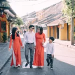 A family standing in the street