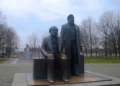 A statue of karl marx and freiedrich engels