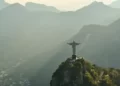A long shot of the Christ the Redeemer statue in Brazil