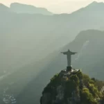 A long shot of the Christ the Redeemer statue in Brazil