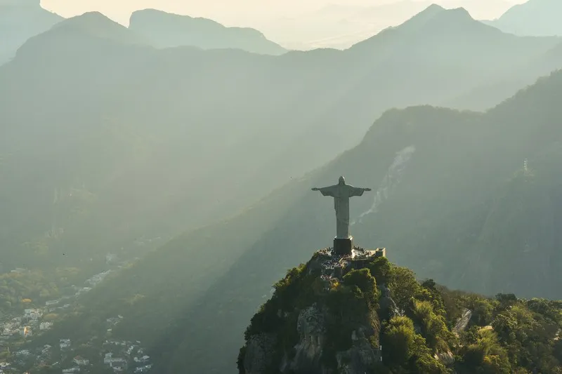 A long shot of the Christ the Redeemer statue in Brazil