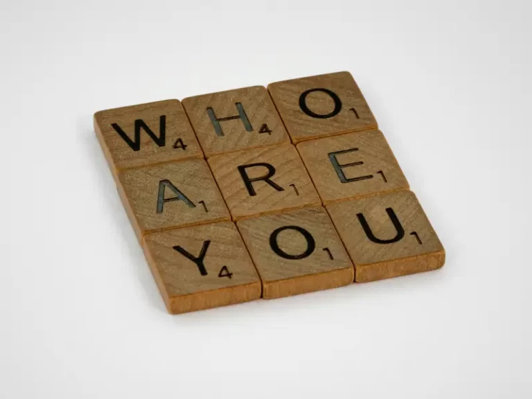 9 squares in rows of 3 which read 'who are you' - identity