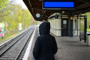 A working class boy at the train station