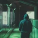 a hooded person walking through a dark tunnel