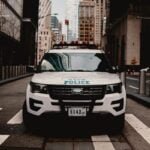A police vehicle parked in a street