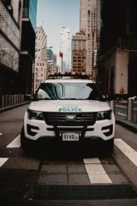 A police vehicle parked in a street