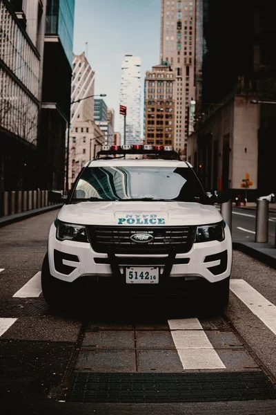 A police vehicle parked in a street