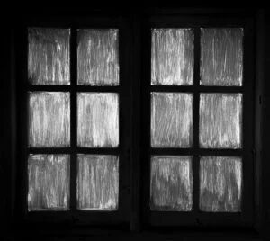 black and white ominous windows