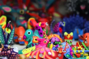 A selection of colourful hand-made cultural items