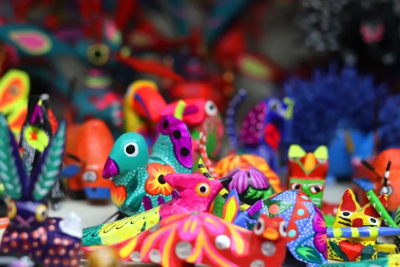 A selection of colourful hand-made cultural items