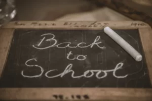 An education chalk board stating 'back to school'