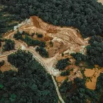 An aerial shot showing deforestation