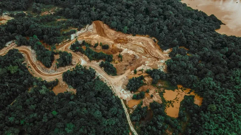 An aerial shot showing deforestation