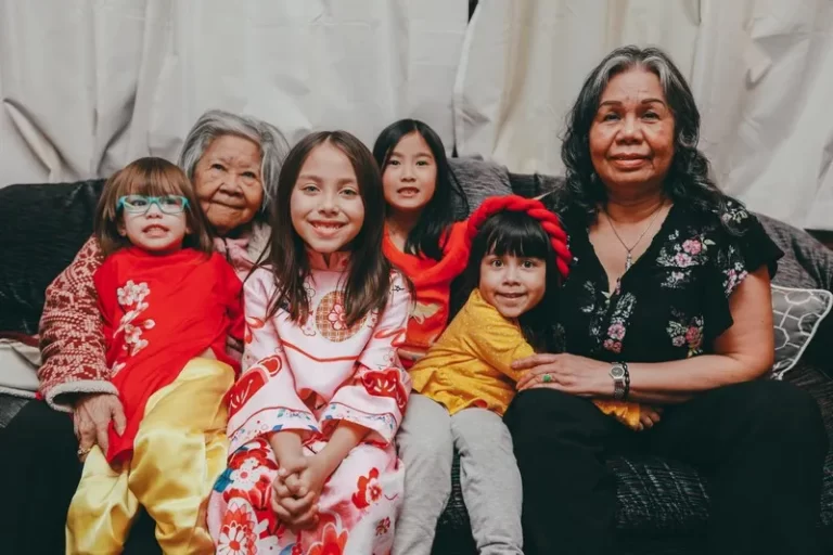 A multi-generational family with ancestors