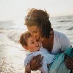 A mother and son at the beach
