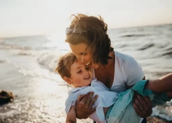 A mother and son at the beach