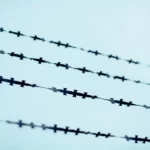 A barbed wire fence