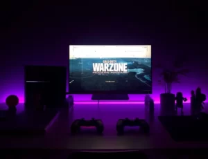 A pc monitor displaying the game warzone
