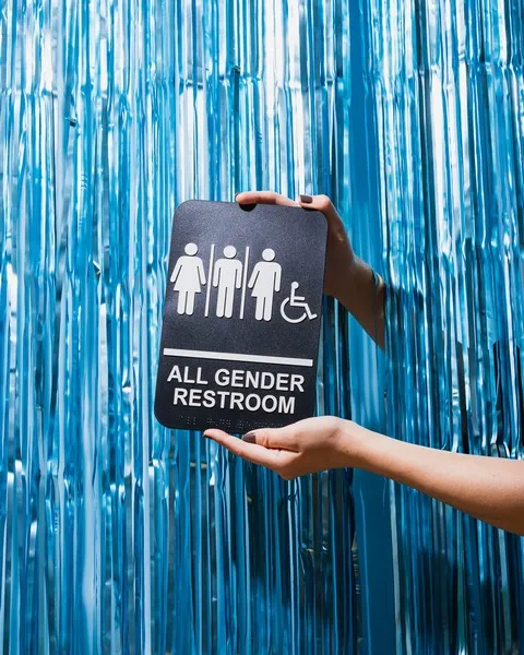 A sign saying 'all gender bathroom'