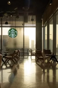 A hazy image of the inside of a starbucks