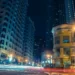 a globalised city at night with light trails