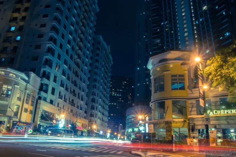a globalised city at night with light trails