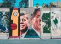 A street art image of John F Kennedy and Ronald Reagan