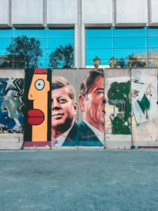 A street art image of John F Kennedy and Ronald Reagan