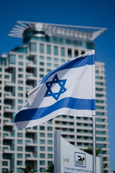 An Israeli zionist star of david flag