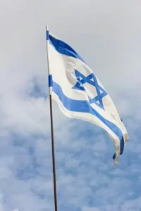 An Israeli zionist star of david flag