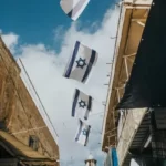 A line of israel flags