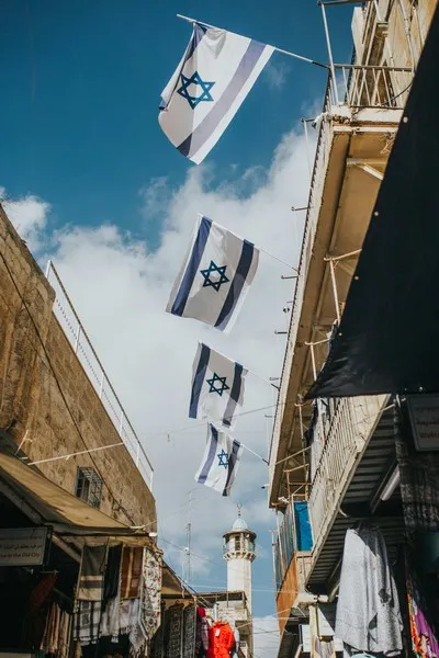 A line of israel flags