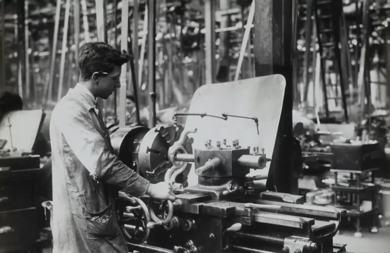 Black and white image of a machinist