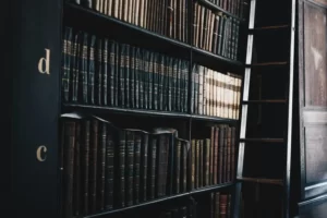 Shelves of books containing case history