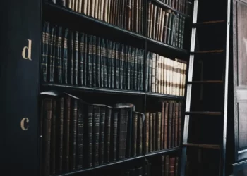 Shelves of books containing case history