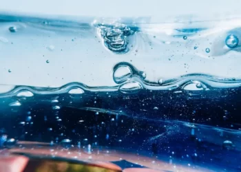 An abstract image of liquid in various shades of blue