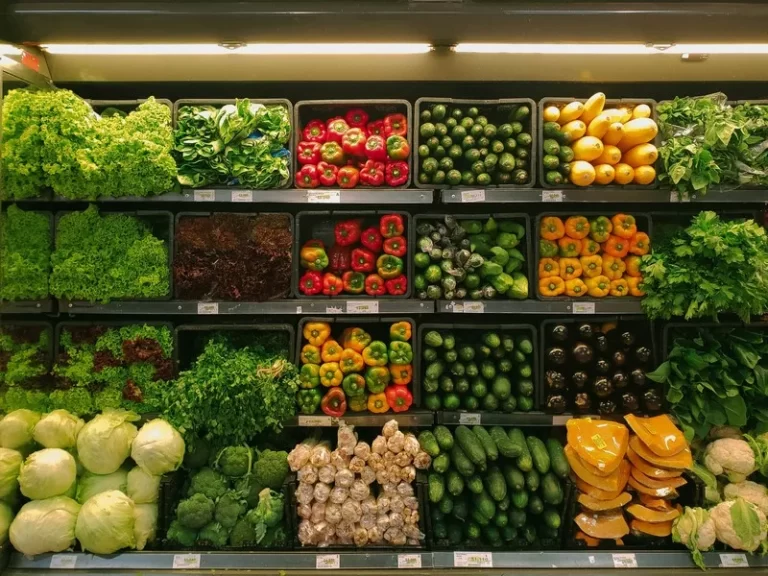 Rows of fruit and vegetables in a market