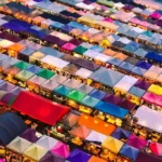 A colourful and vibrant marketplace viewed from above