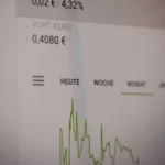 A graph on a computer screen showing economic recession trends