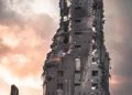 A bombed out high rise building