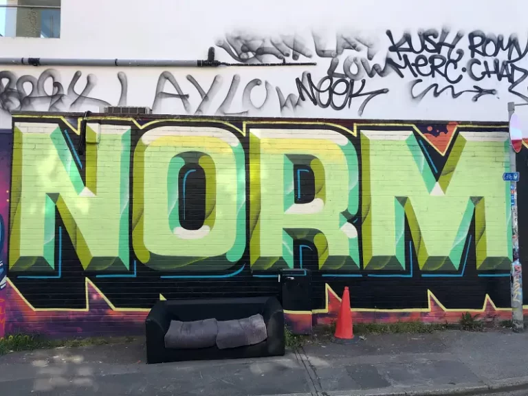 graffiti on a wall saying 'norms'