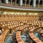 A semi-circular seating arrangment in a parliament