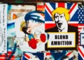 An art piece depicting idiot boris johnson with the statement 'blond ambition' - politics