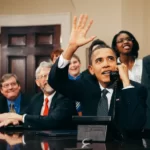 US President Barrack Obama on the phone