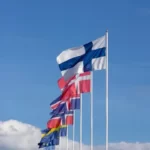 A line of EU flags
