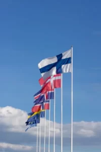 A line of EU flags