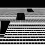 black and white shot of an unidentifiable postmodernity building structure