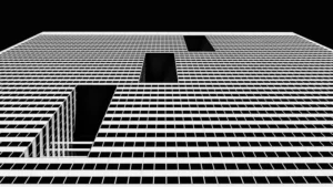 black and white shot of an unidentifiable postmodernity building structure