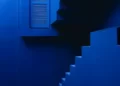 Blue stairs presenting a visual illusion M.C. Escher style - urbanism