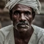 An asian man smoking a cigarette in poverty